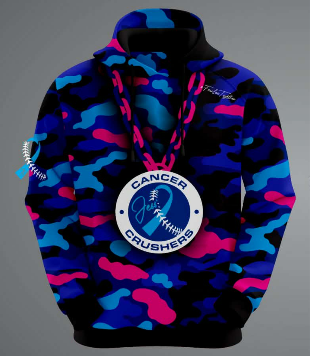 Cancer Crusher Logo Champ Hoodie - Pink/Blue Camo Champion