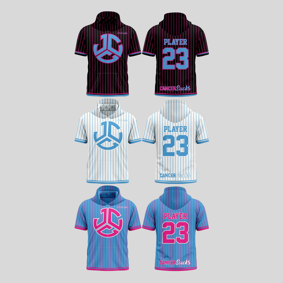 JCC Pinstripe Short Sleeve Hoodie (Various Colors)